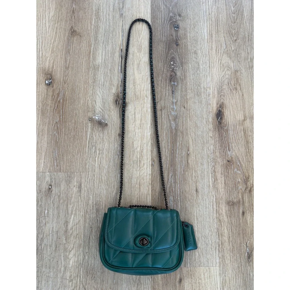Coach Madison Shoulder Bag 16 Womens Small Green Quilted Leather CA086 Excellent